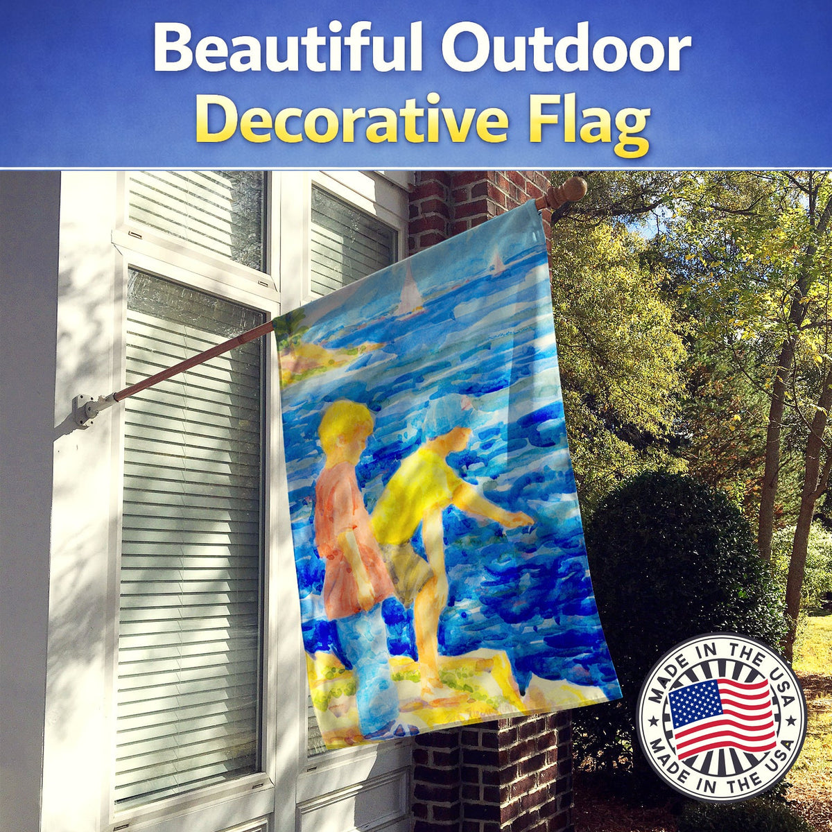 The Boys at the water House Flag 28x40 Porch Sleeve Pole Decorative Outside Yard Banner Artwork Wall Hanging, Polyester
