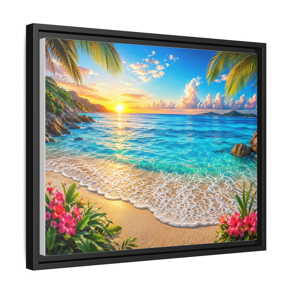 Framed Beach Sunset Matte Canvas Wall Art — Tropical Ocean Sunrise Decor