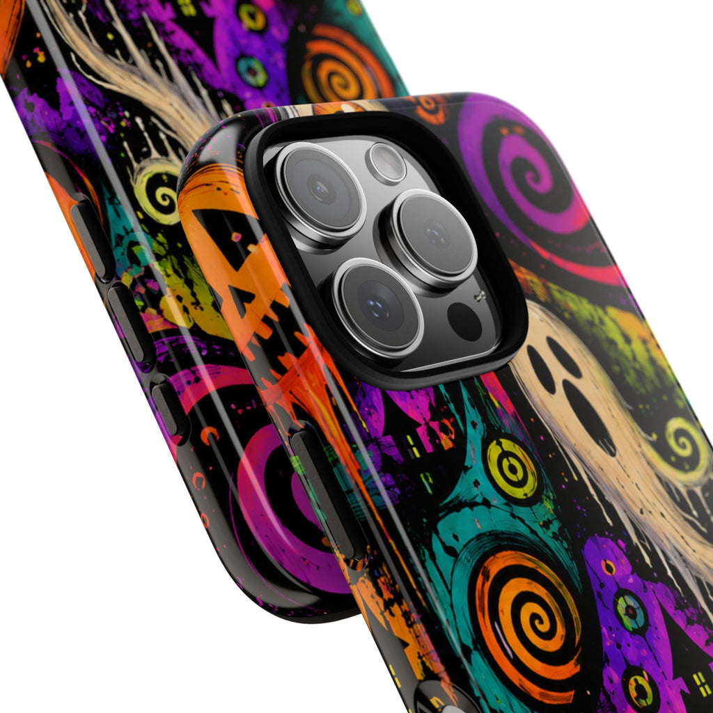 Halloween Ghost Phone Case — Colorful Spooky Skull & Haunted House Tough Case