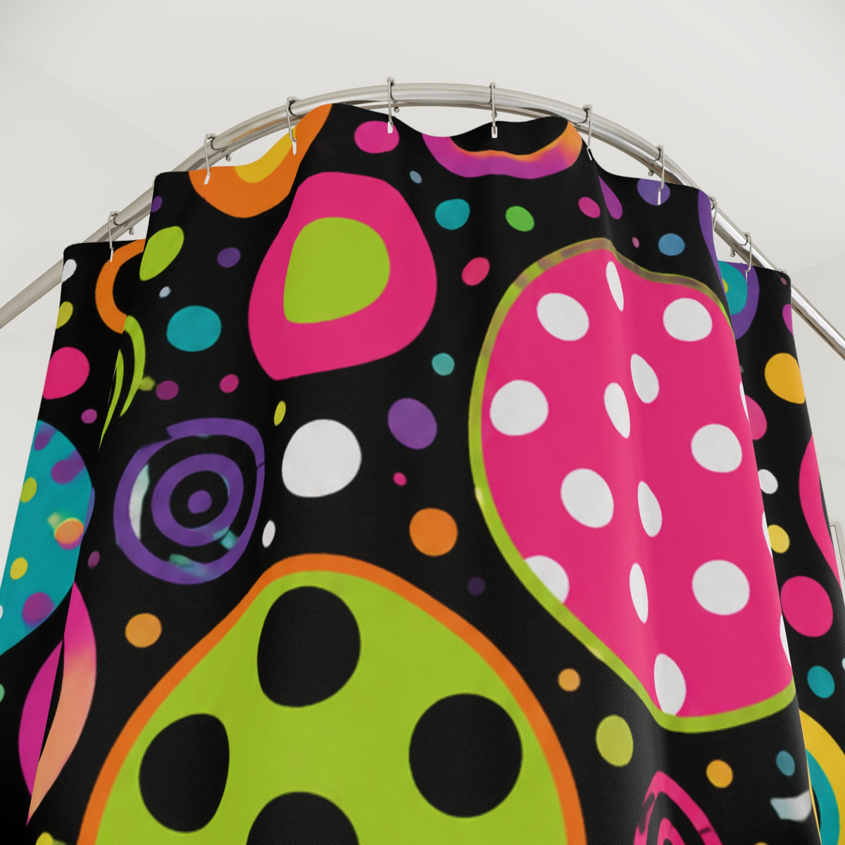 Bright Polka Dot Shower Curtain — Neon Circles Retro Bathroom Decor