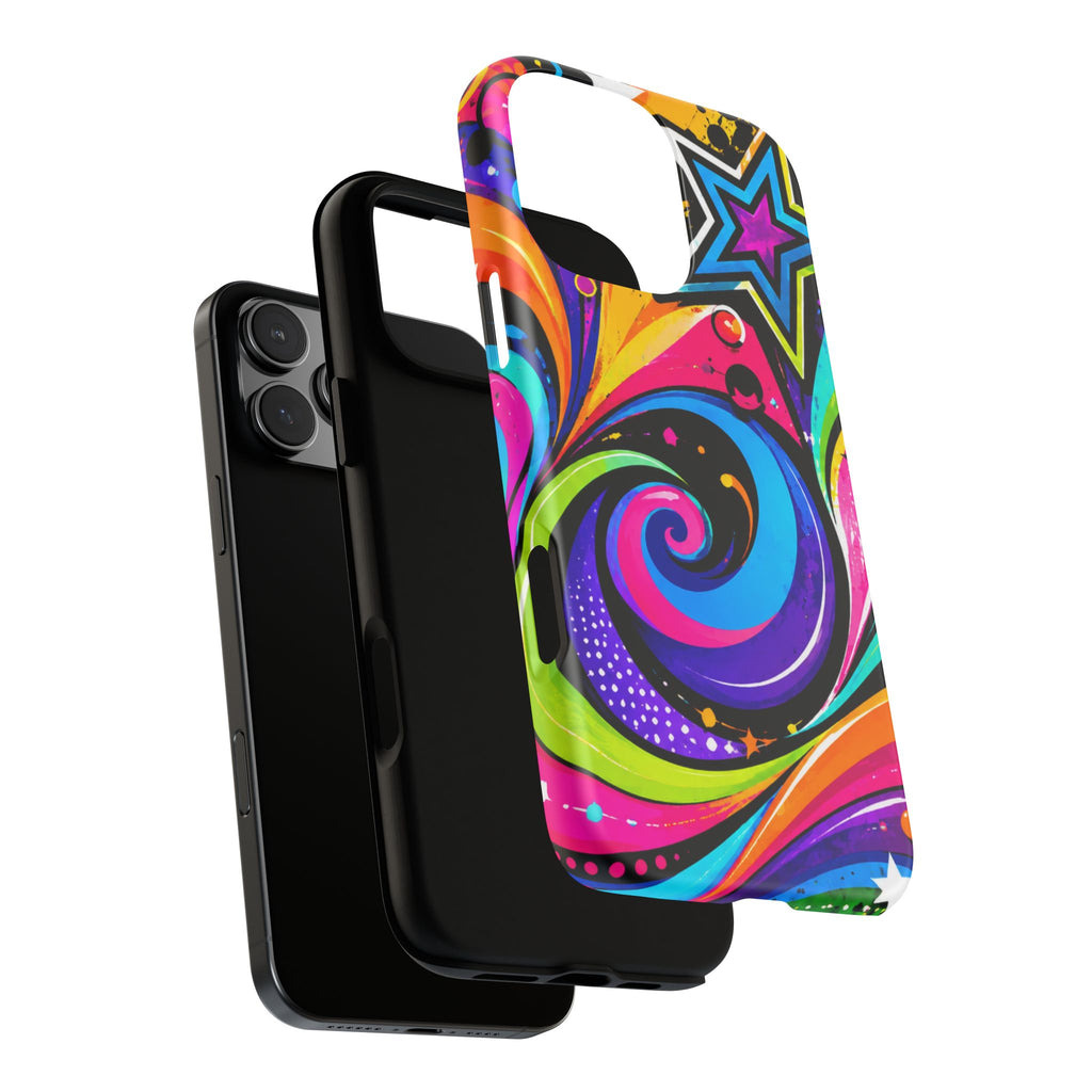 Psychedelic Swirl Phone Case — Bold Retro Stars & Neon Pop Art Tough Case