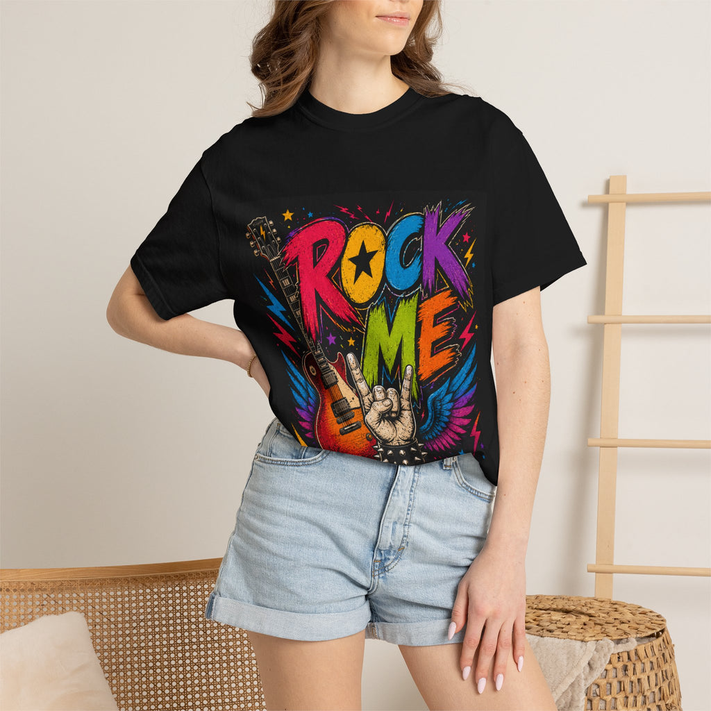 Rock Me graphic T-shirt | Electric Guitar, Hand Sign, Retro Concert