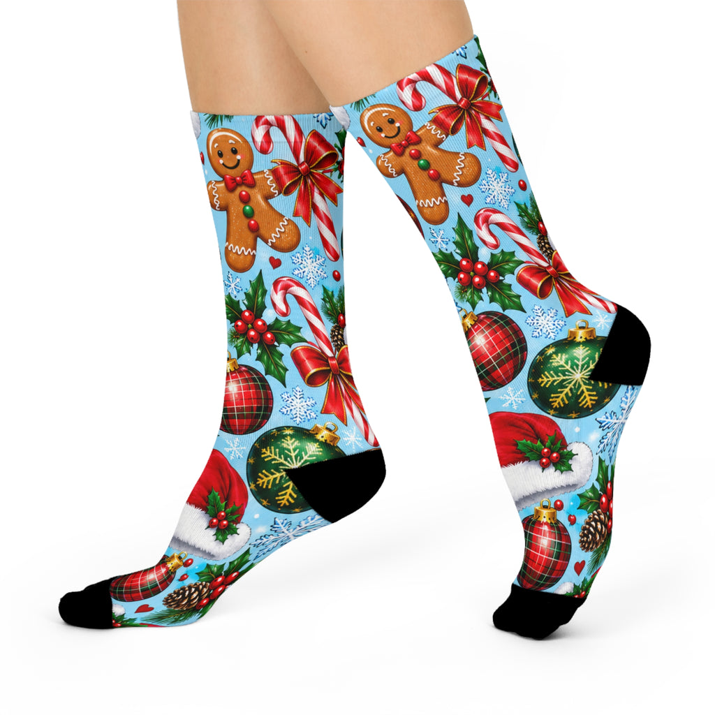 Christmas Crew Socks — Gingerbread & Ornaments Holiday Cushioned Socks