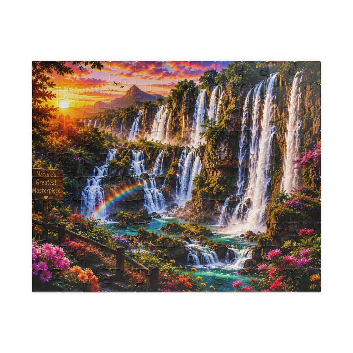 Waterfall Landscape Jigsaw Puzzle — Scenic Rainbow Sunset 110–1014 Piece