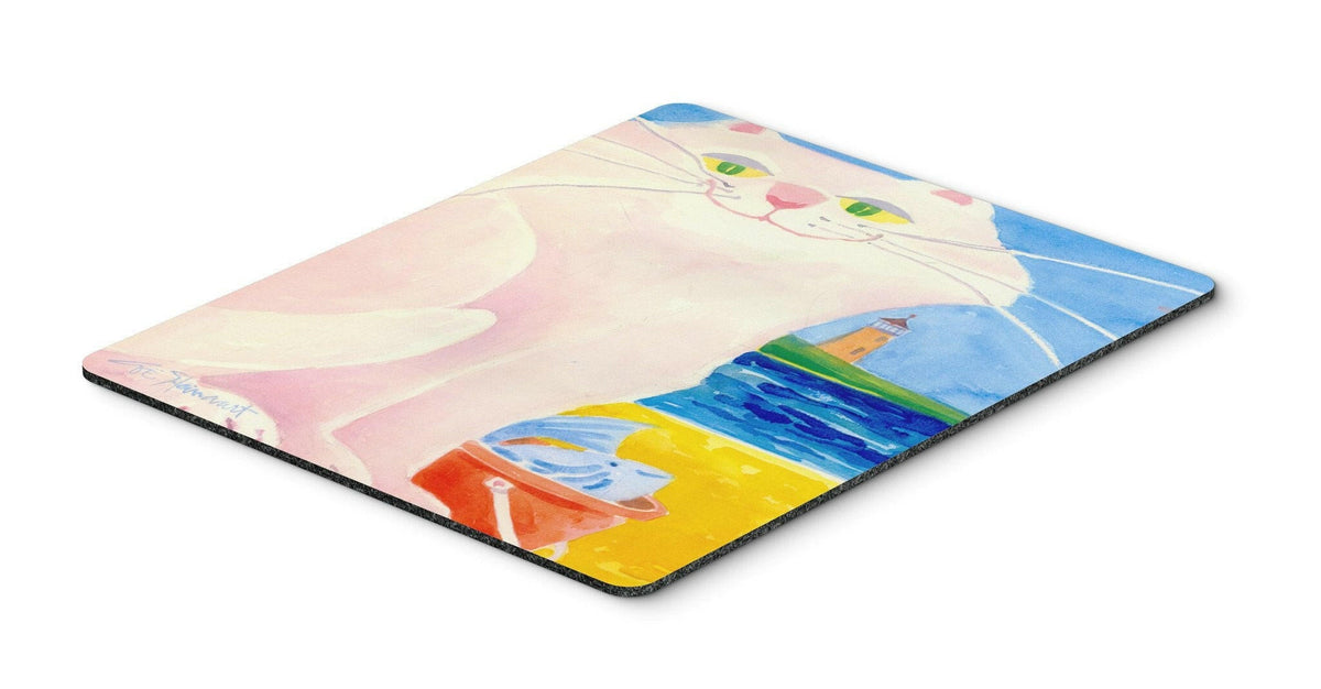 Big white Cat at the beach Mouse Pad, Heat Resistant Trivet Hot Pad , Non Slip Rubber Desk Mat, Kitchen Counter Protector, Home Office Decor Gift