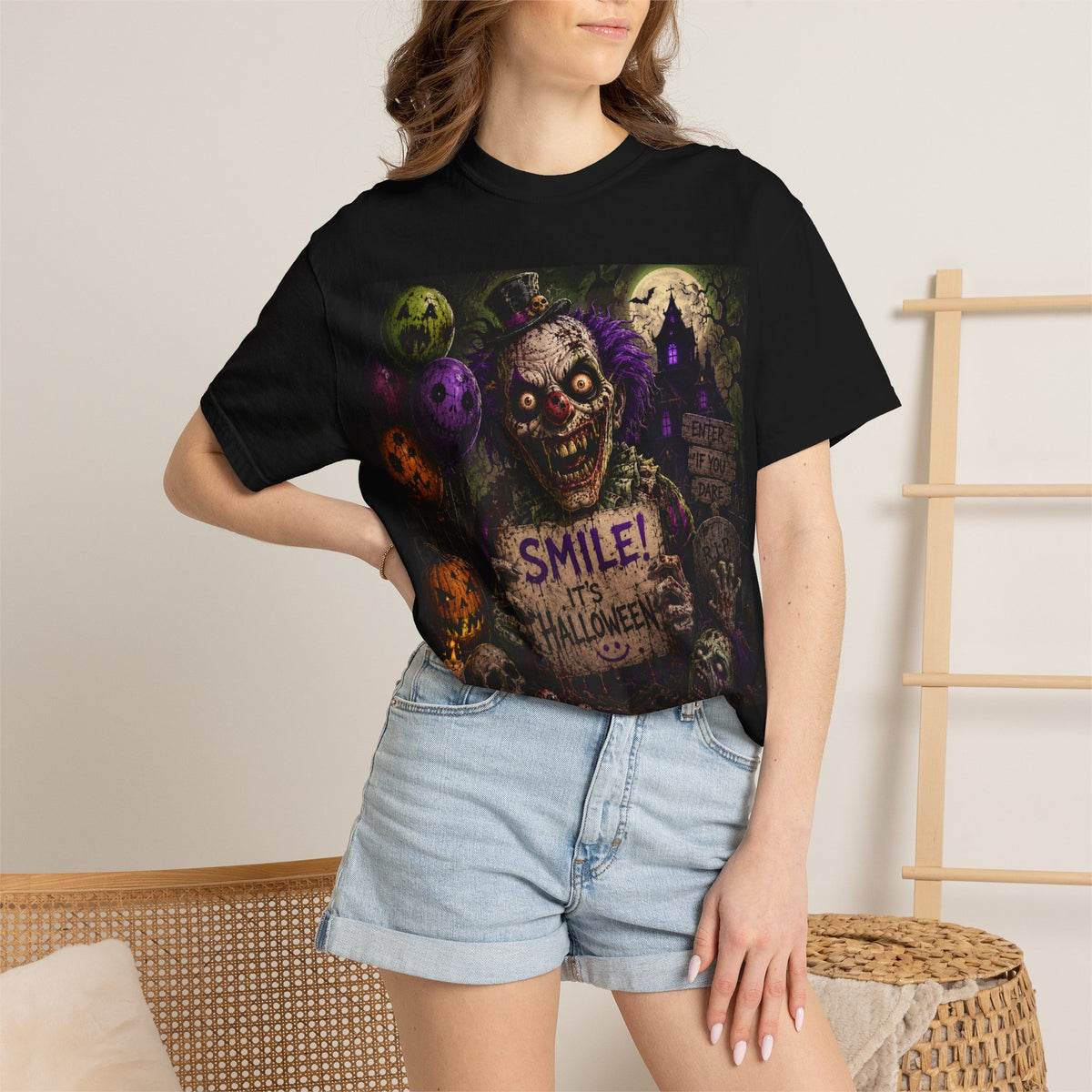 Halloween Horror T-Shirt — 'Smile! It's Halloween' Creepy Graveyard Design