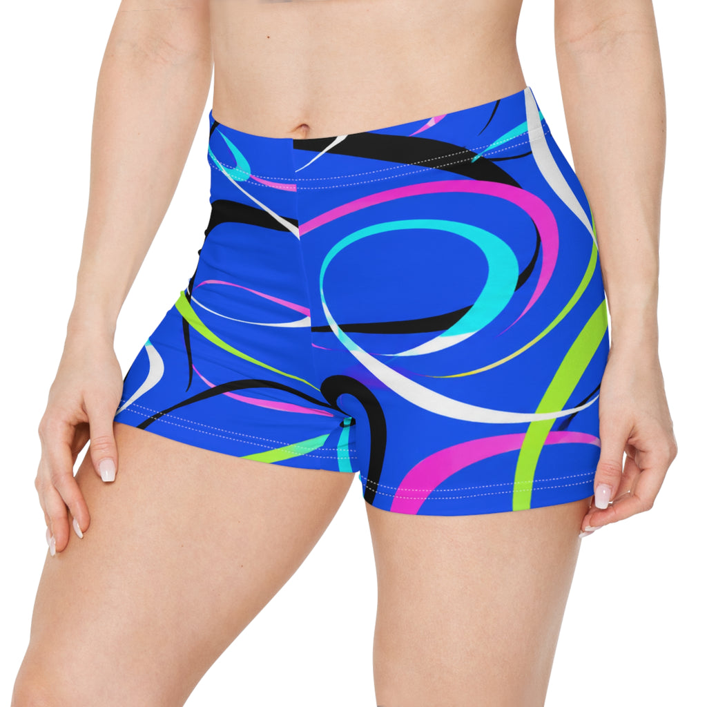 Women's Athletic Shorts — Vibrant Blue Swirl Print