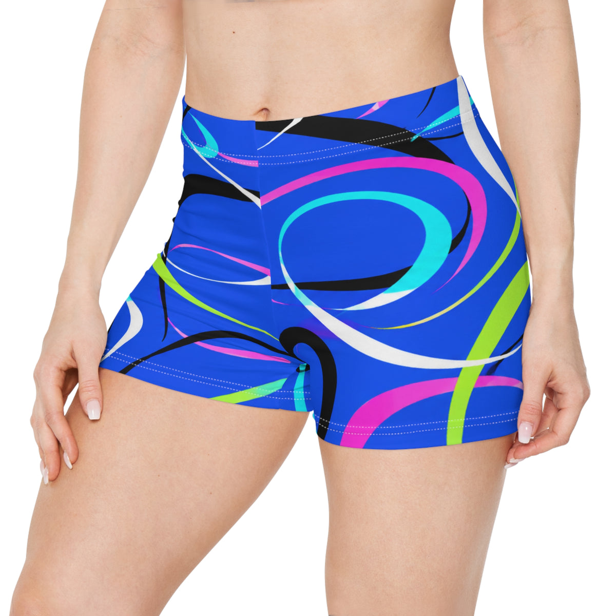 Women's Athletic Shorts — Vibrant Blue Swirl Print