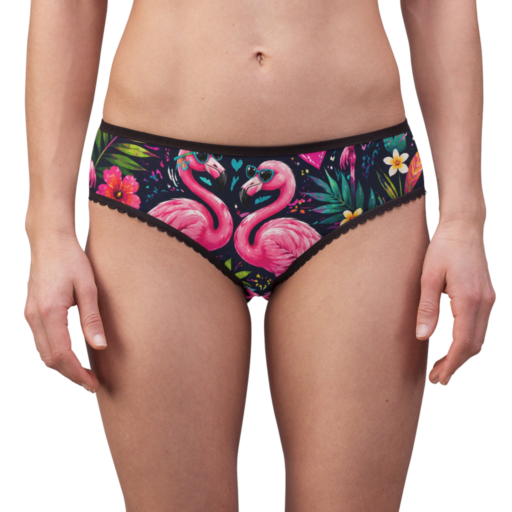 Flamingo Tropical Women's Briefs — Pink Flamingo Heart Print All-Over-Print Underwear