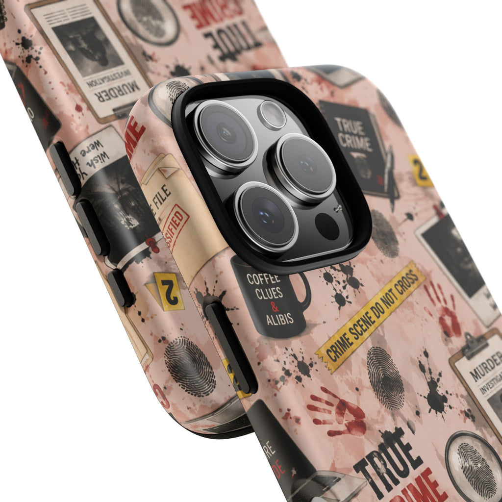 True Crime Pattern Phone Case – Detective Evidence, Crime Scene Tape & 'True Crime' Design