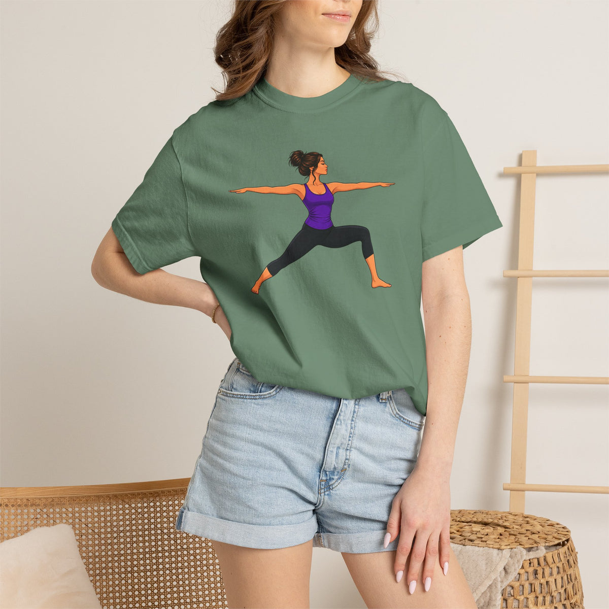 Yoga Warrior Pose T-Shirt | Woman in Virabhadrasana Illustration
