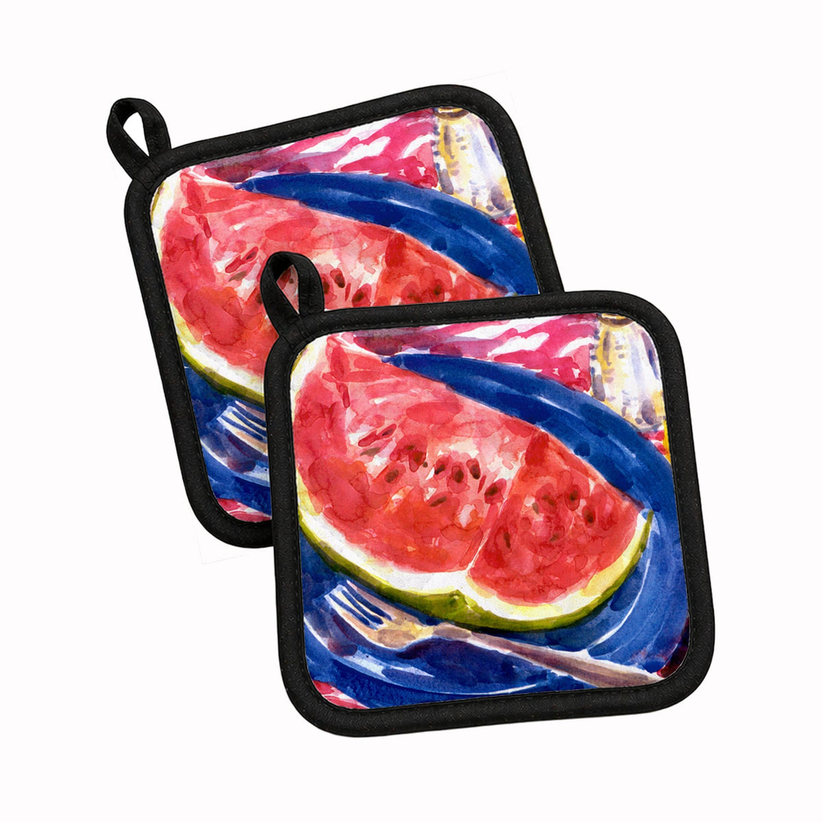 Watermelon Pot Holder Set of 2 Heat Resistant Quilted Hot Pads 7.5 x 7.5 Inch, Insulated Kitchen Trivets for Cooking & Baking