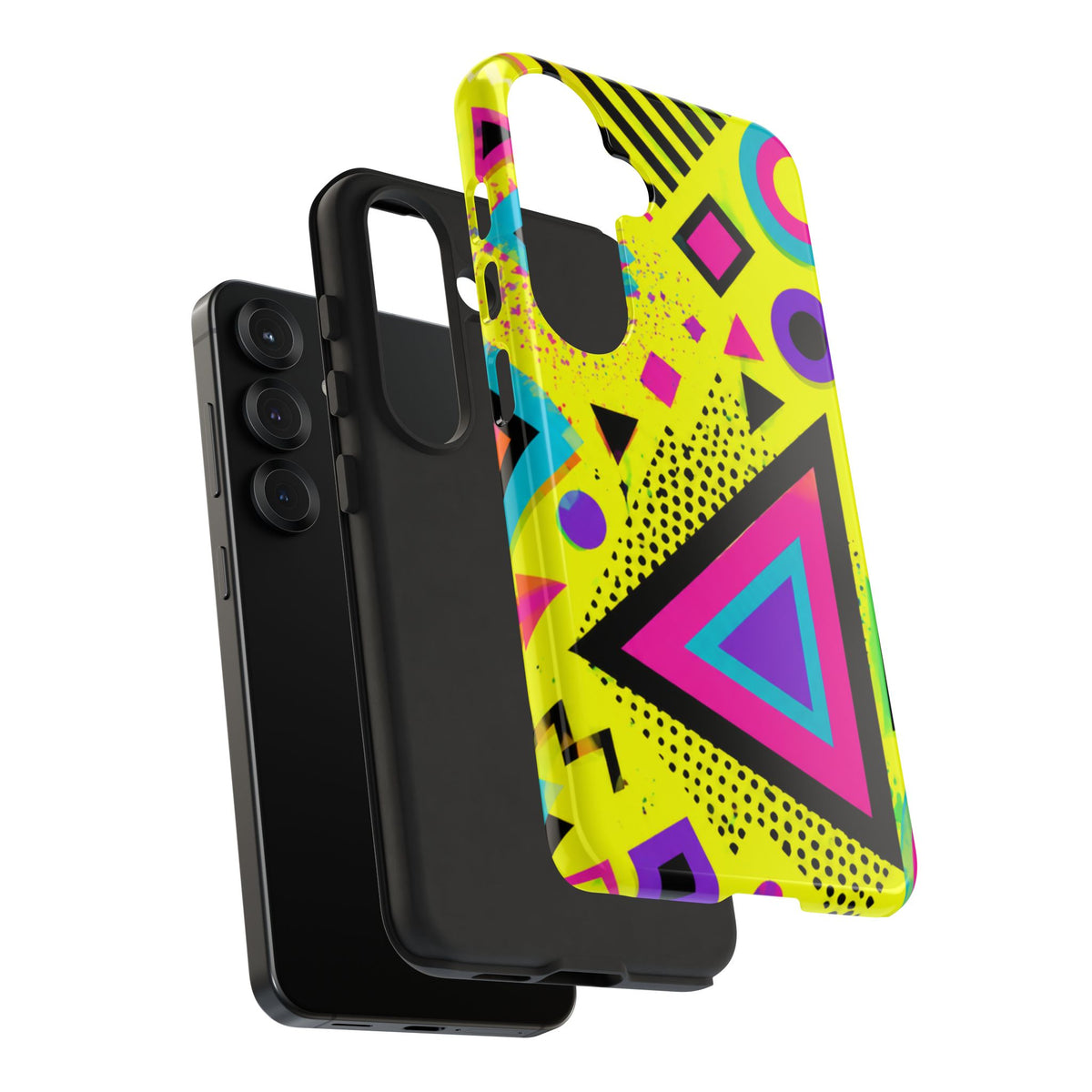 Retro 80s Geometric Phone Case — Neon Memphis Triangle Design
