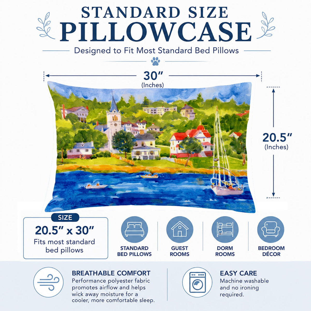 Harbour Scene with Sailboat Standard Pillowcase Lightweight Super Soft Easy Care Decorative Artwork Pillowcase, Standard