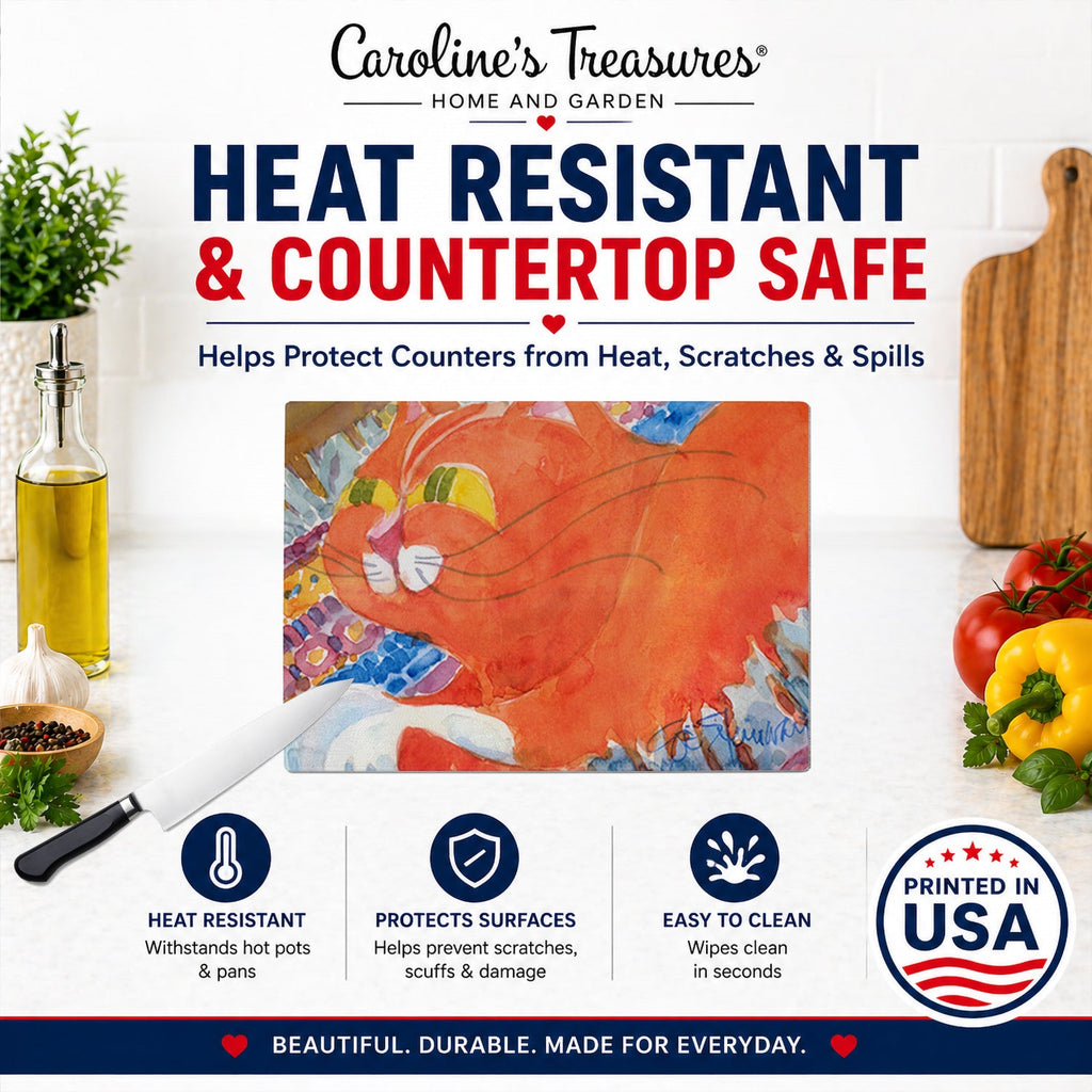 Cat Cutting Board Tempered Glass Kitchen Cutting Surface, Heat Resistant Chopping, Non-Slip Feet, Food Prep & Serving