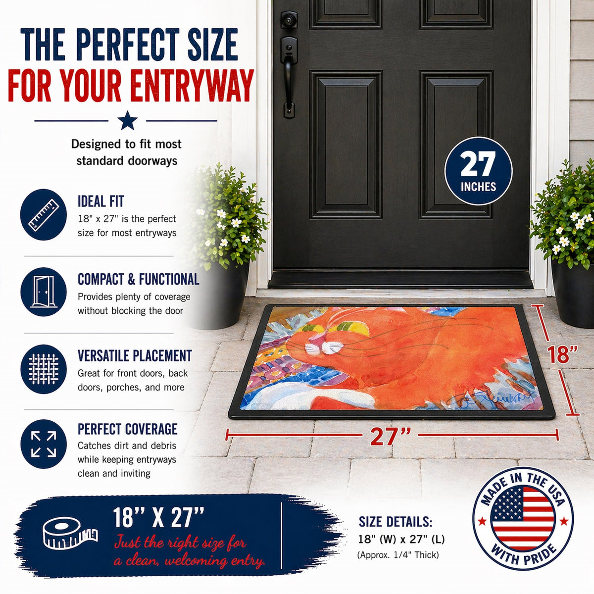 Cat Doormat Indoor Outdoor 18H X 27W Front Door Mat Rugs for Entryway, Non Slip Washable