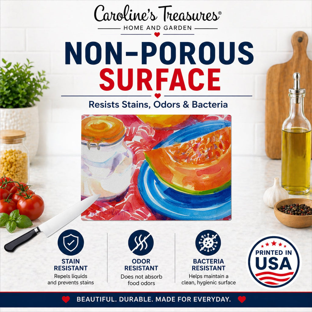 A Slice of Cantelope Cutting Board Tempered Glass Kitchen Cutting Surface, Heat Resistant Chopping, Non-Slip Feet, Food Prep & Serving