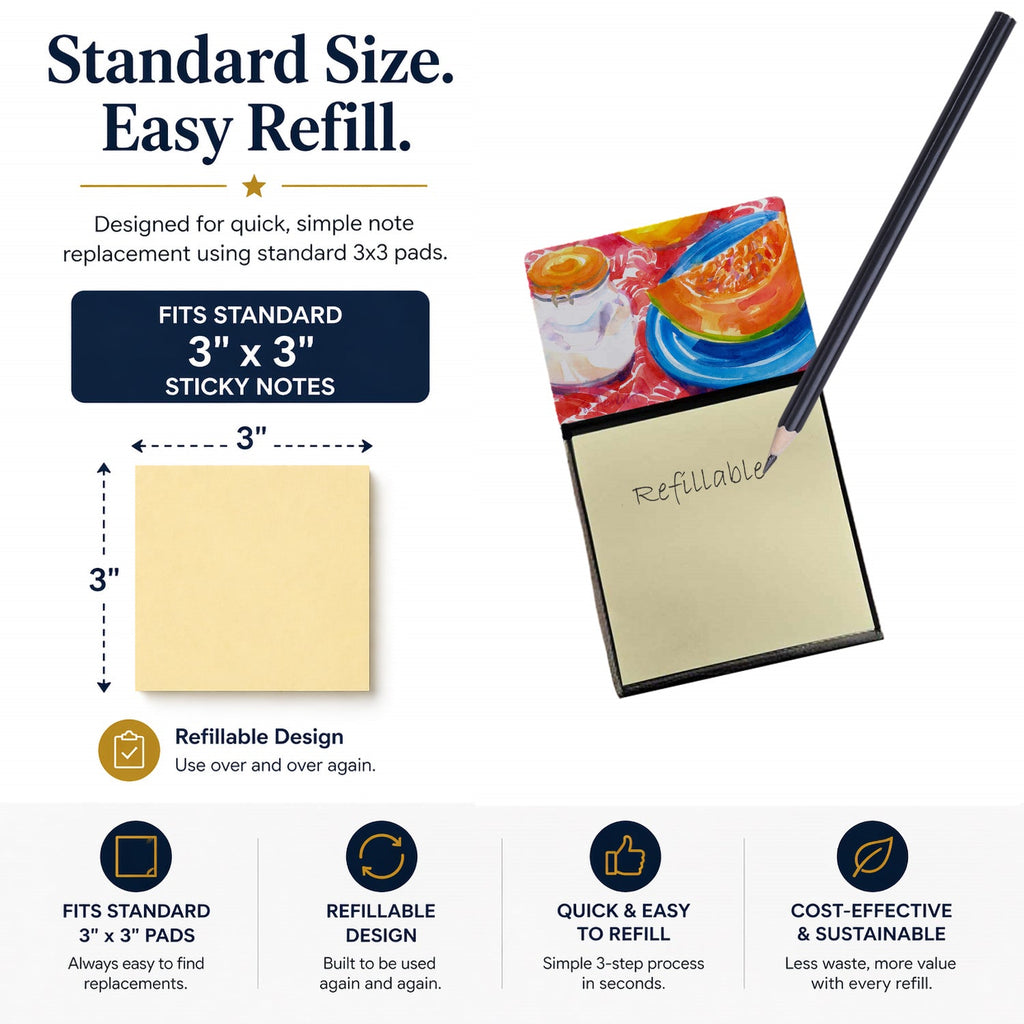 A Slice of Cantelope Watercolor Sticky Note Holder Refillable Dispenser Desk Accessory 3x3 Pad Gift