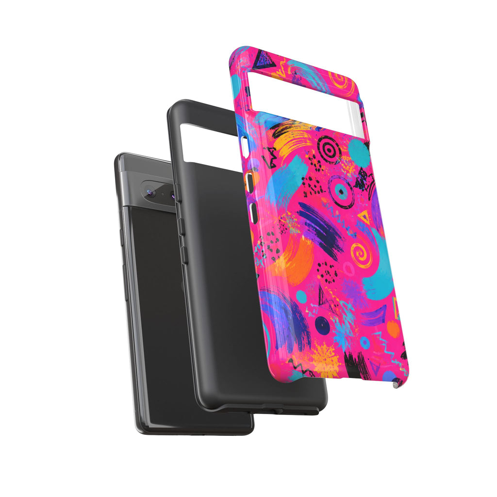 Neon Retro Abstract Tough Phone Case — 80s Brushstroke Pattern