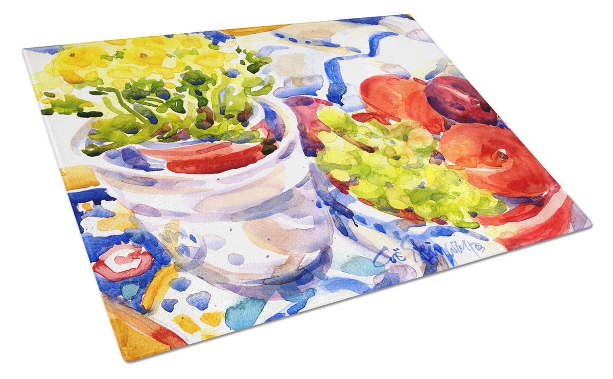 Apples, Plums and Grapes with Flowers Cutting Board Tempered Glass Kitchen Cutting Surface, Heat Resistant Chopping, Non-Slip Feet, Food Prep & Serving
