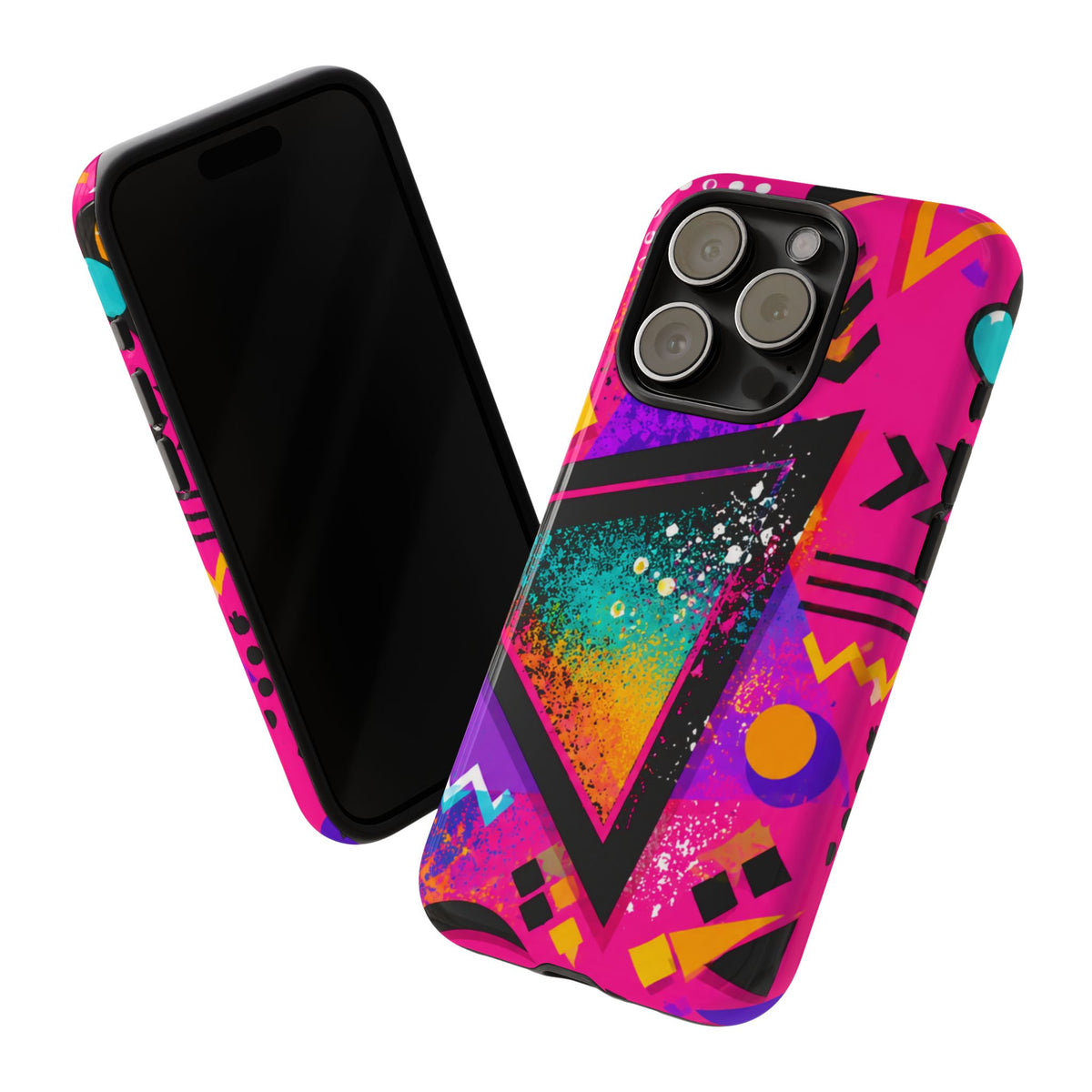 Retro 80s Geometric Phone Case — Neon Triangle Tough Case