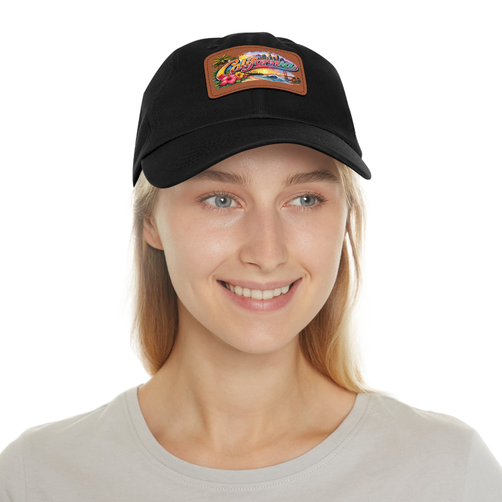 California Beach Patch Dad Hat | Leather Rectangle Patch