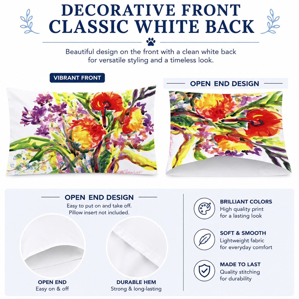 Flower Standard Pillowcase Lightweight Super Soft Easy Care Decorative Artwork Pillowcase, Standard