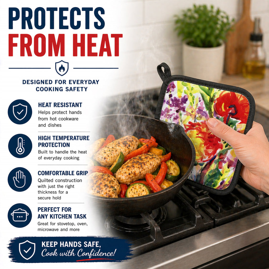 Flower Pot Holder Set of 2 Heat Resistant Quilted Hot Pads 7.5 x 7.5 Inch, Insulated Kitchen Trivets for Cooking & Baking