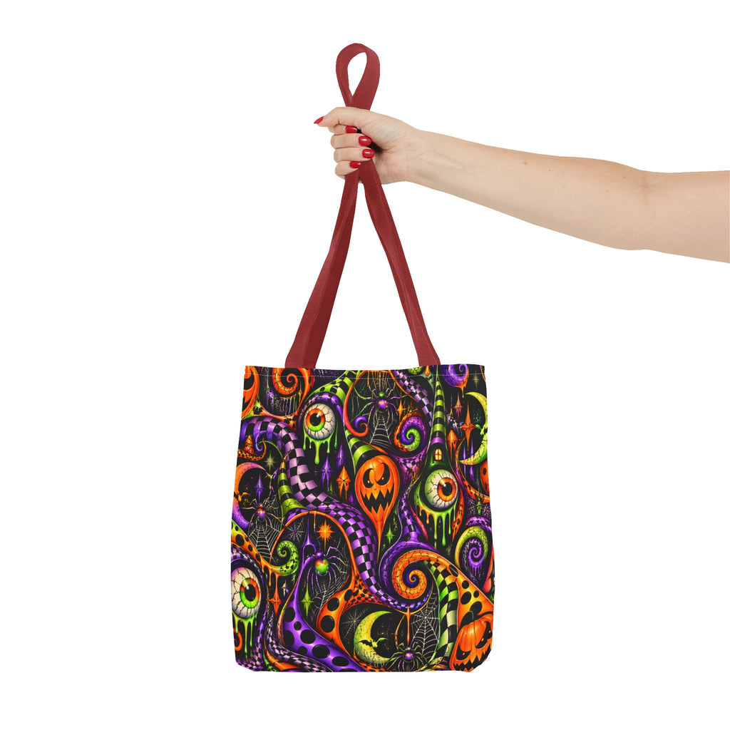 Halloween Swirl Tote Bag — Spooky Jack-o'-Lantern & Eyeball Allover Print
