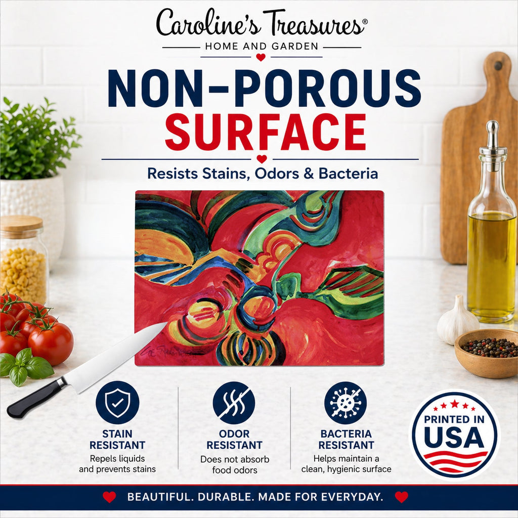 Red Flowers and berries Cutting Board Tempered Glass Kitchen Cutting Surface, Heat Resistant Chopping, Non-Slip Feet, Food Prep & Serving