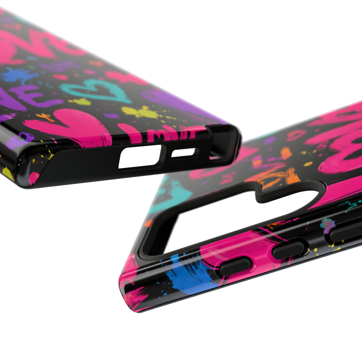 Phone Case — Neon Graffiti "Love" Hearts Protective Tough Case