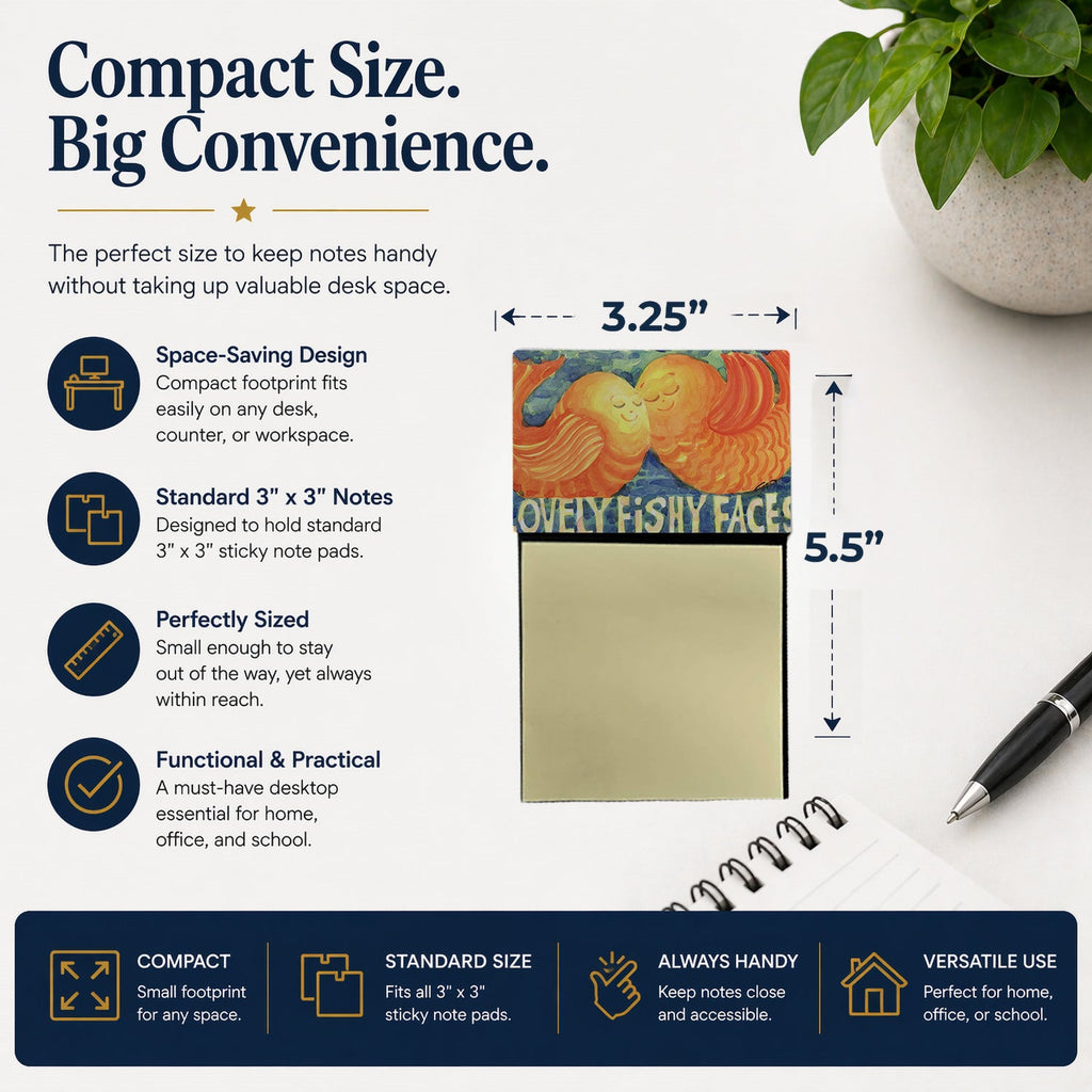 Fish - Kissing Fish Watercolor Sticky Note Holder Refillable Dispenser Desk Accessory 3x3 Pad Gift