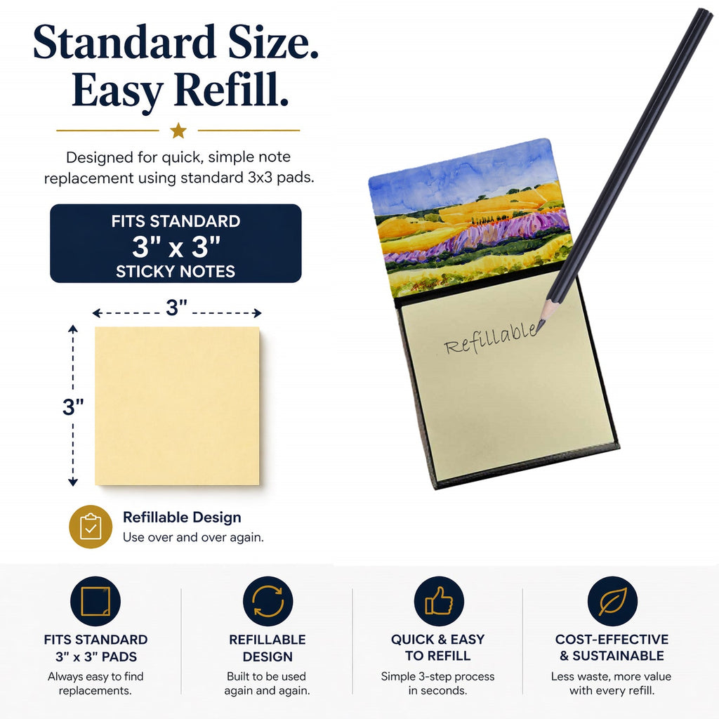 Landscape Watercolor Sticky Note Holder Refillable Dispenser Desk Accessory 3x3 Pad Gift