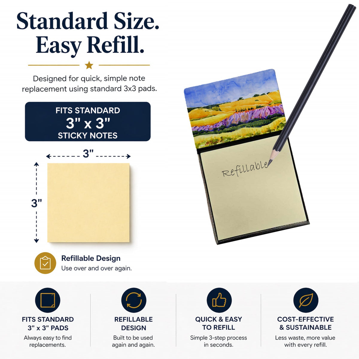 Landscape Watercolor Sticky Note Holder Refillable Dispenser Desk Accessory 3x3 Pad Gift