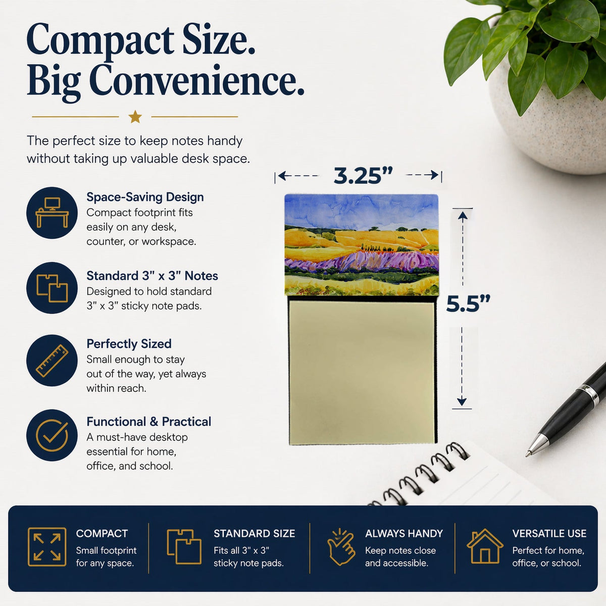 Landscape Watercolor Sticky Note Holder Refillable Dispenser Desk Accessory 3x3 Pad Gift