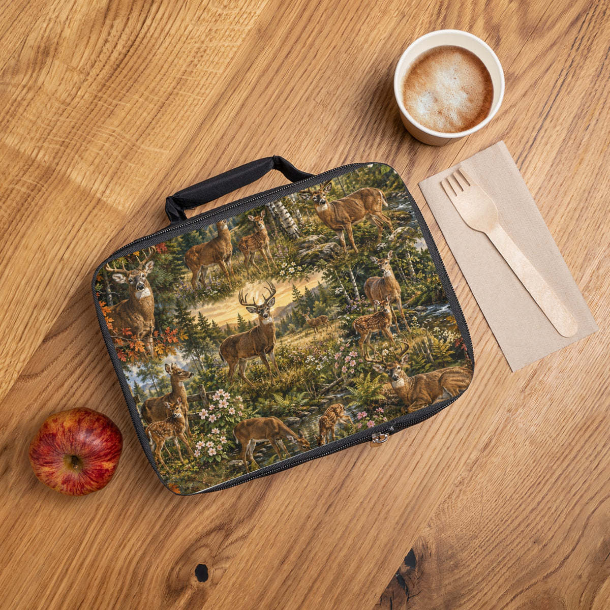 Deer Forest Lunch Bag — Rustic Wildlife Insulated Lunchbox