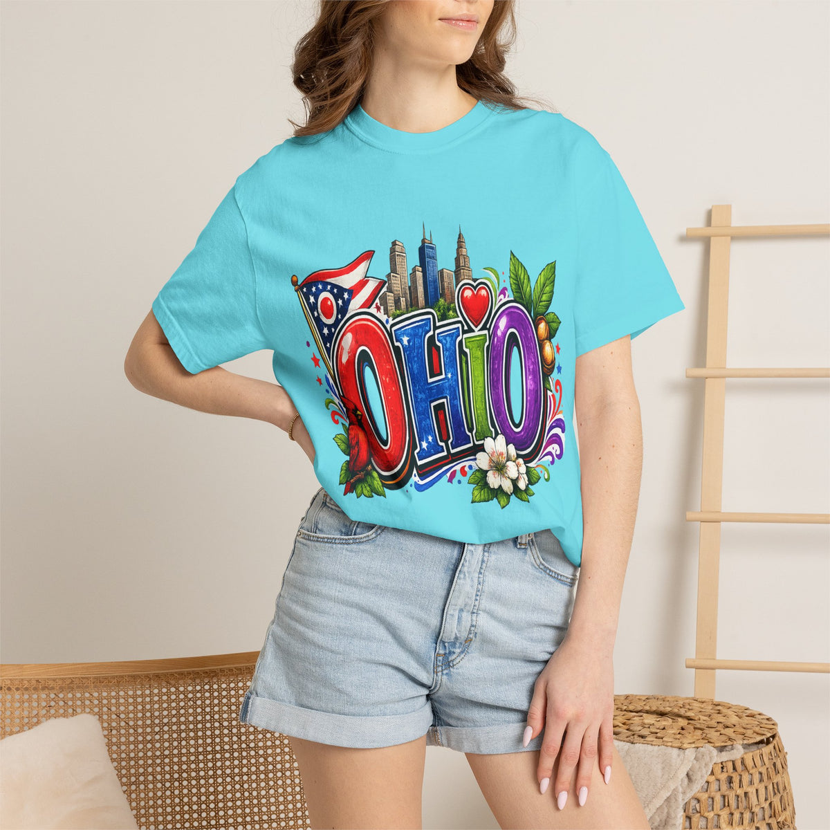 Ohio State Skyline Graphic T-shirt | State Flag Floral Design