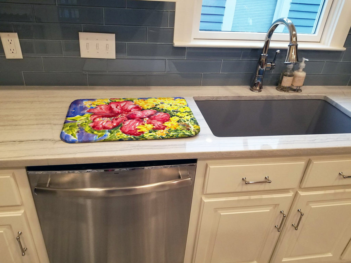 Flower - Hibiscus Dish Drying Mat Absorbent Dish Drying Mat Pad for Kitchen Counter Dish Drainer Mat for Countertop, 14 x 21", Multicolor