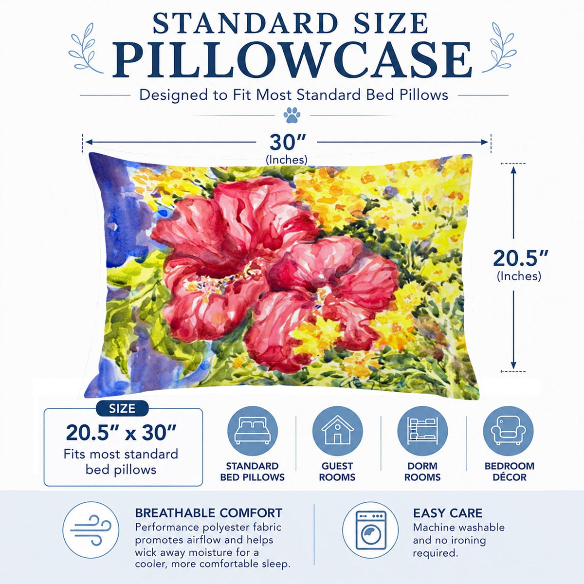 Flower - Hibiscus Standard Pillowcase Lightweight Super Soft Easy Care Decorative Artwork Pillowcase, Standard
