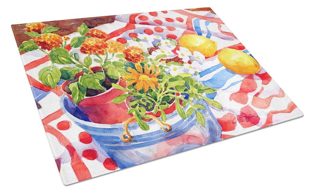 Flowers with a side of lemons Cutting Board Tempered Glass Kitchen Cutting Surface, Heat Resistant Chopping, Non-Slip Feet, Food Prep & Serving