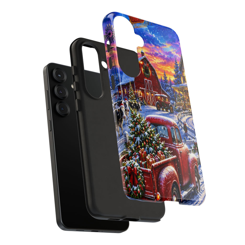 Christmas Farm Phone Case — Vintage Red Truck in Snowy Holiday Scene