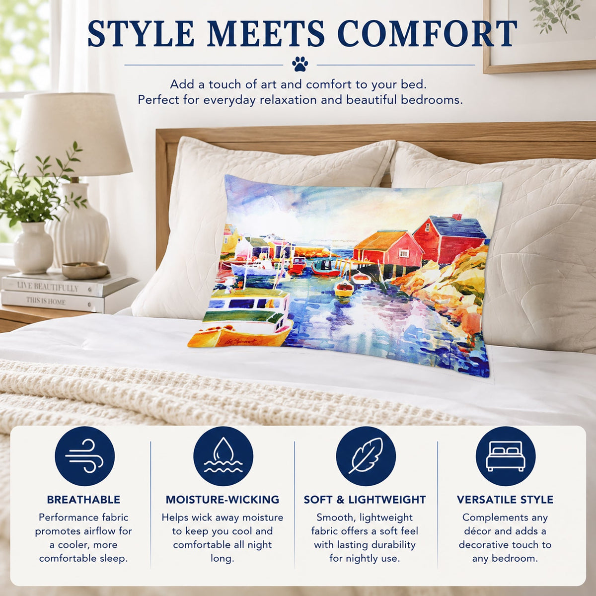 Boats at Harbour with a view Standard Pillowcase Lightweight Super Soft Easy Care Decorative Artwork Pillowcase, Standard