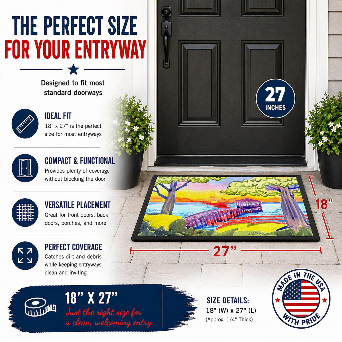 Dock at the pier Doormat Indoor Outdoor 18H X 27W Front Door Mat Rugs for Entryway, Non Slip Washable