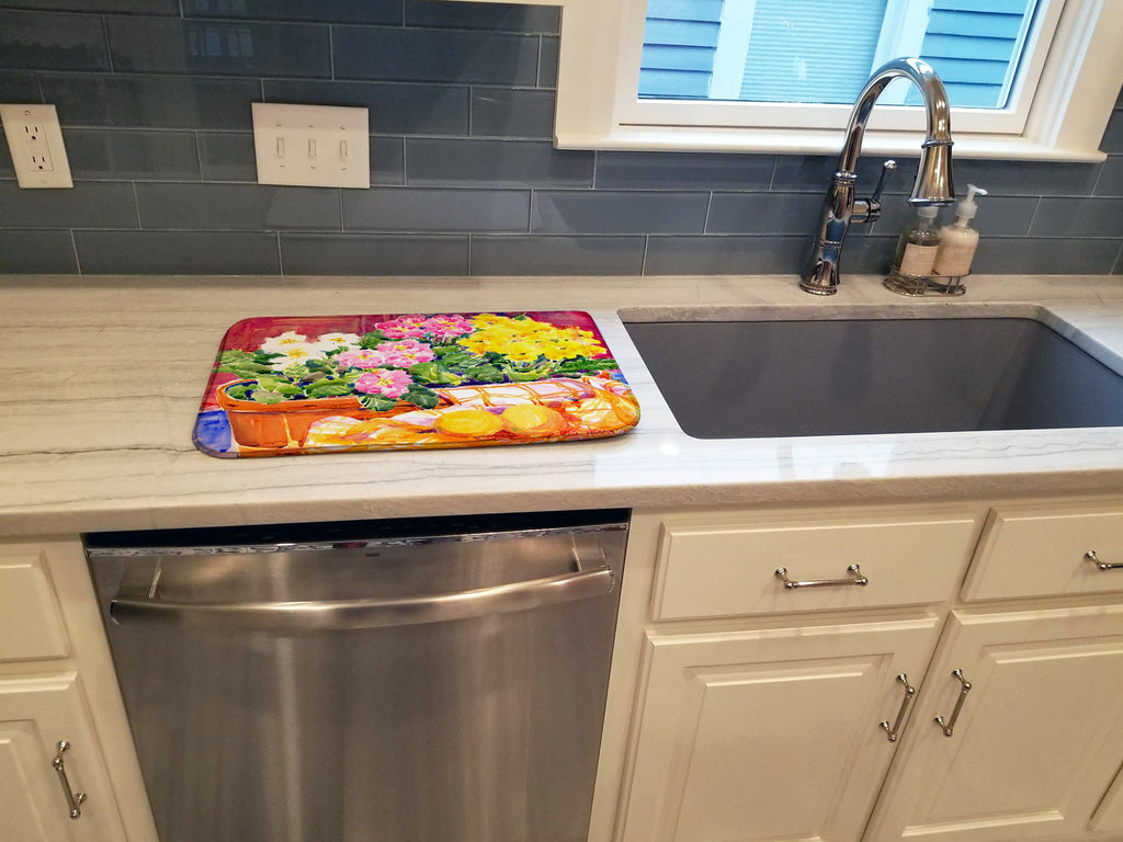 Flower - Primroses Dish Drying Mat Absorbent Dish Drying Mat Pad for Kitchen Counter Dish Drainer Mat for Countertop, 14 x 21", Multicolor