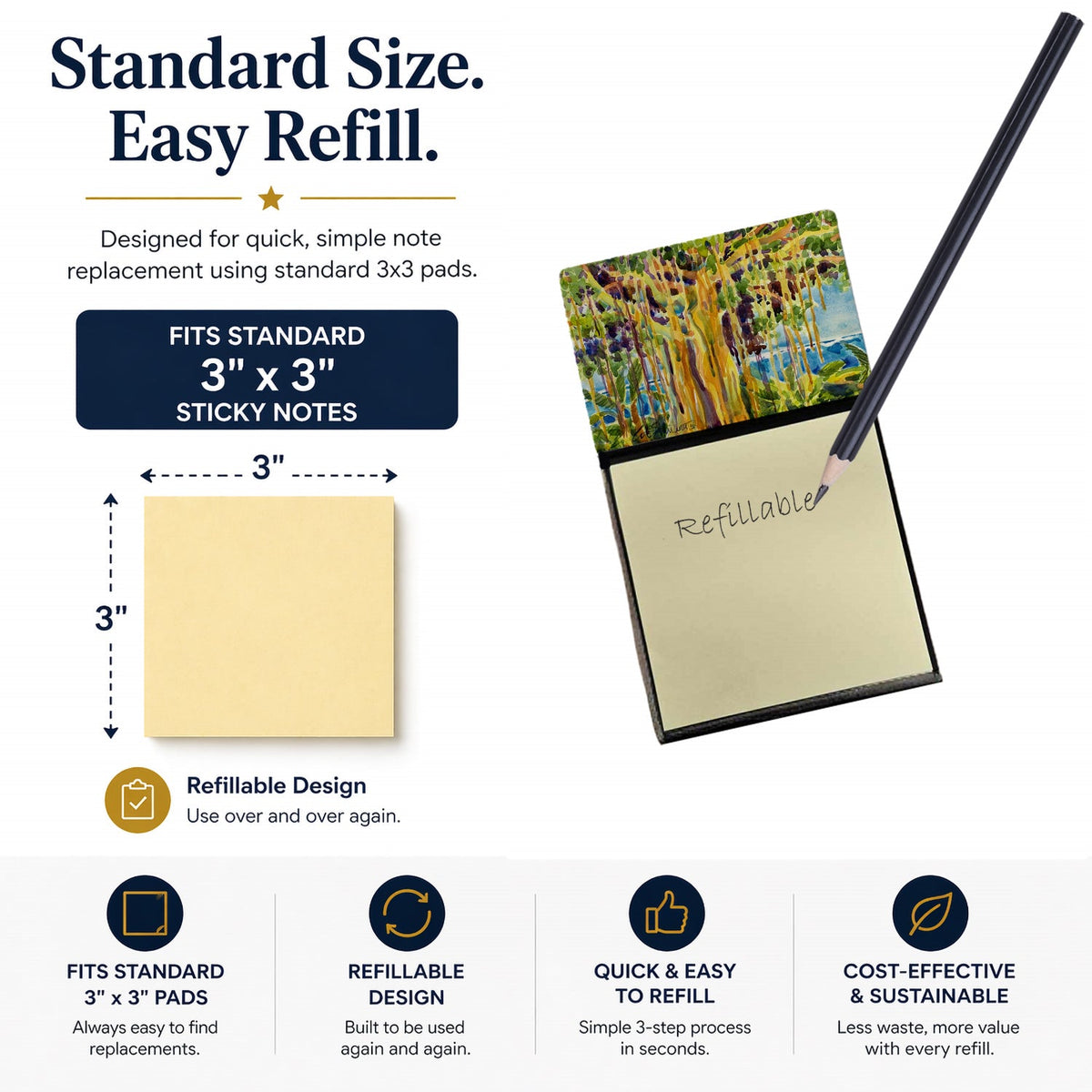 Tree - Banyan Tree Watercolor Sticky Note Holder Refillable Dispenser Desk Accessory 3x3 Pad Gift