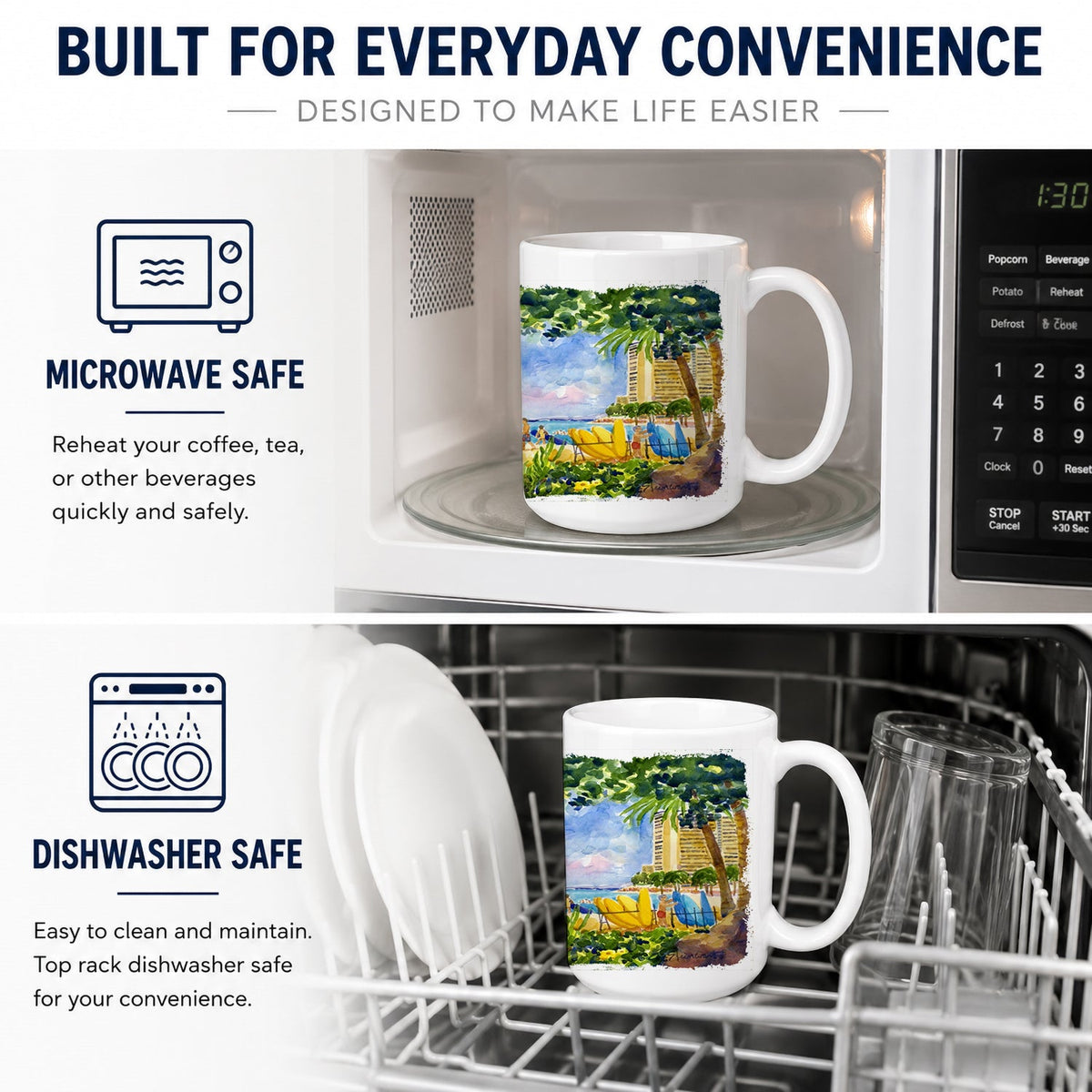 Beach Resort view from the condo Ceramic Coffee Mug 15 oz Decorative Large C Handle Mug Cup for Tea, Cocoa Hot Chocolate