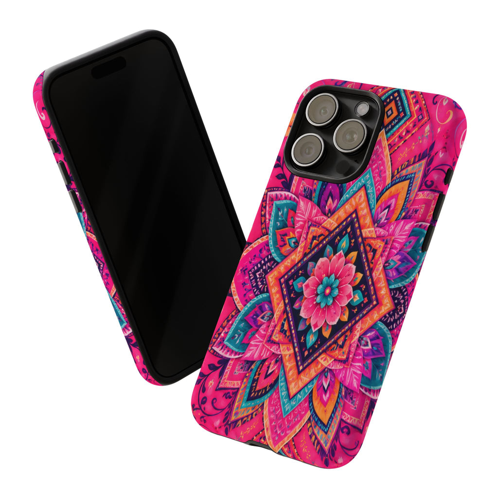 Floral Mandala Tough Phone Case — Pink Boho Protective Cover