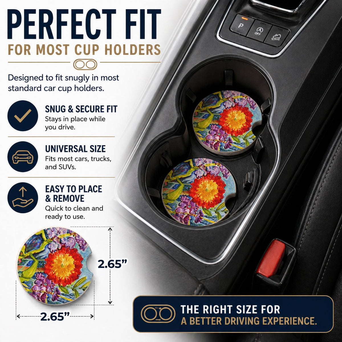Flower - Sunflower Set of 2 Cup Holder Car Coasters Absorbent Round Sandstone Coasters Gifts for Men or Women, 2.5, Multicolor