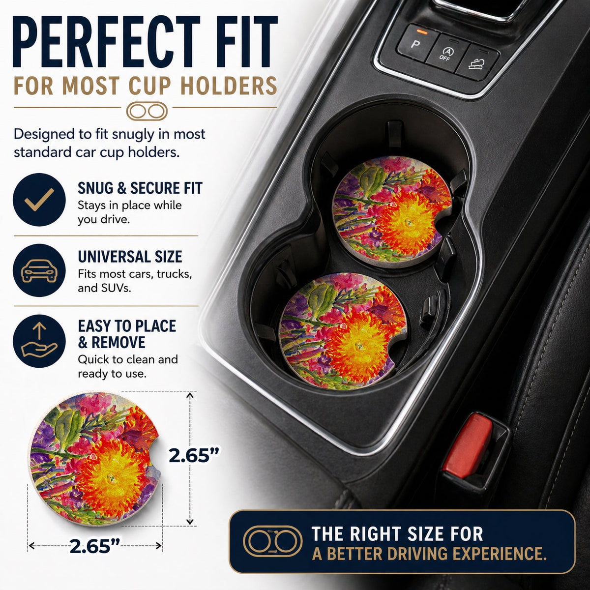 Flower - Aster Set of 2 Cup Holder Car Coasters Absorbent Round Sandstone Coasters Gifts for Men or Women, 2.5, Multicolor