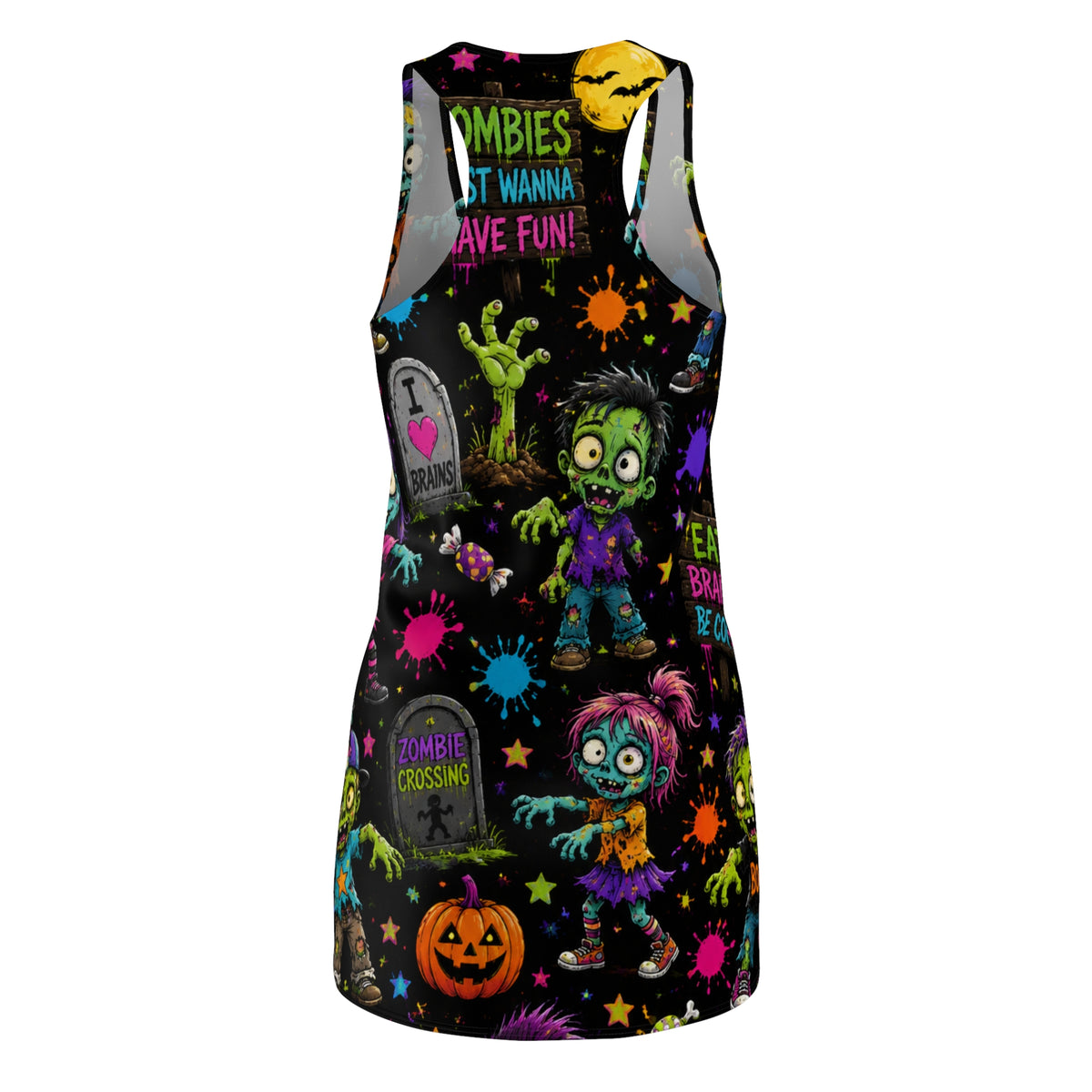 Zombie Kids Halloween Racerback Dress — "Zombies Just Wanna Have Fun" All-Over Print